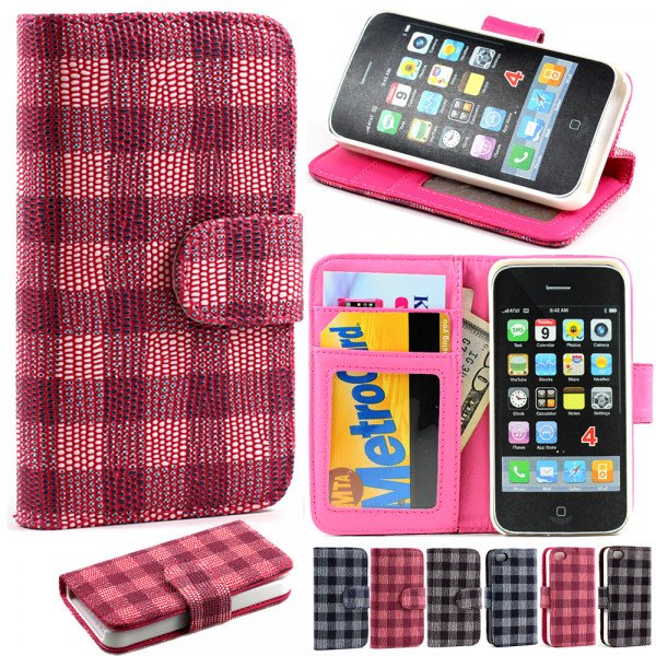 Wholesale iPhone 4S / 4 Chocolate Flip Leather Wallet Case with Stand (Hot Pink)